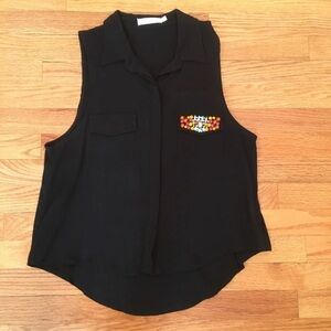 Lush Collar Blouse with Crystal Pocket